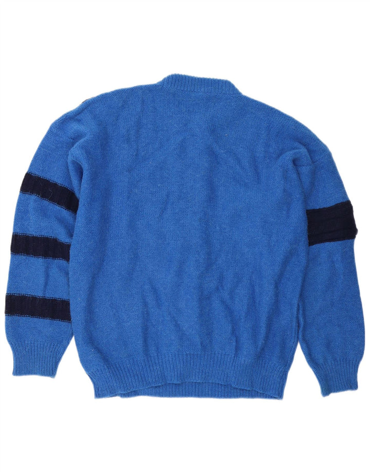 Vintage sweater med rund hals til mænd IT 52 Stor blå farveblok