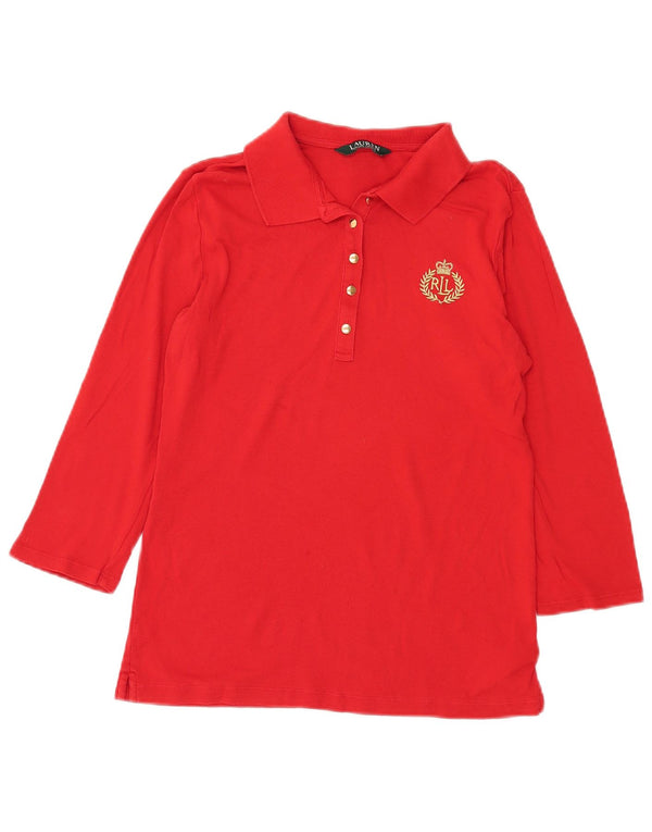 Ralph Lauren Dame 3/4-ærmet poloshirt UK 12 Medium Rød Bomuld
