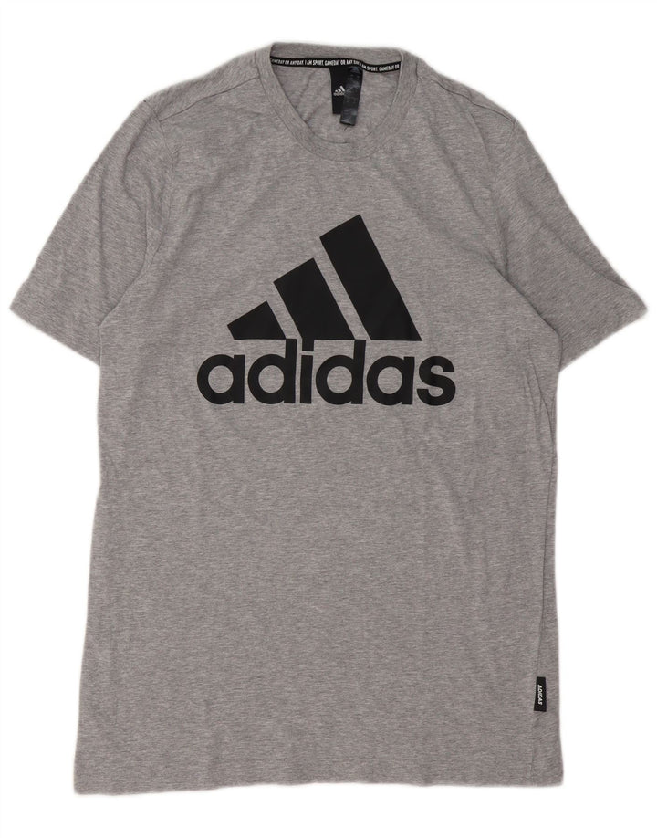 ADIDAS grafisk t-shirt til mænd, mellemgrå flækket bomuld