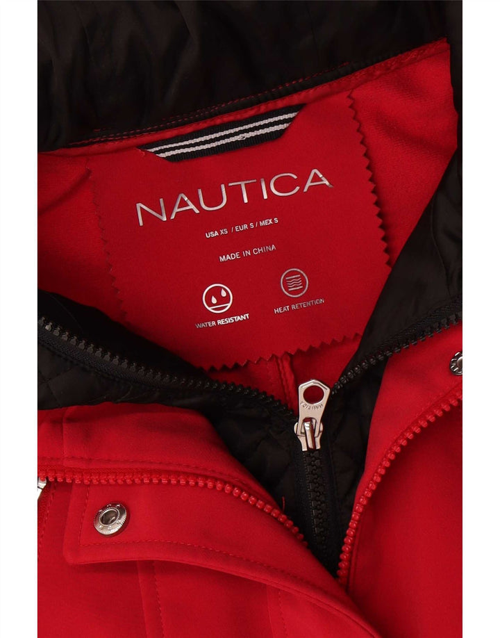 Nautica regnjakke med hætte til kvinder UK 6 XS Rød Colourblock Polyester