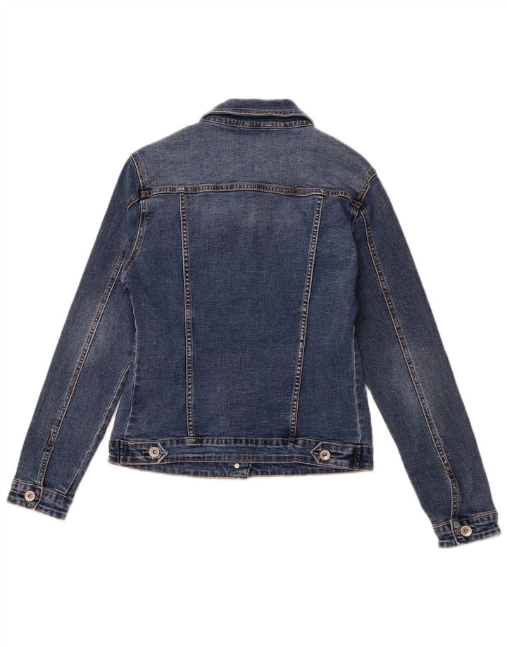 VINTAGE Womens Denim Jacket UK 12 Medium Navy Blue Cotton