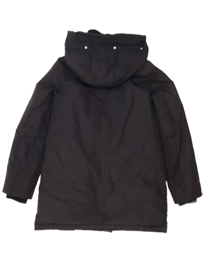 Zara Dame Hooded Parka Jacket UK 6 XS Sort Polyester