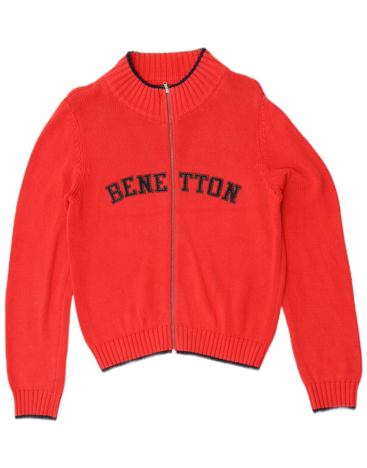 Benetton Dame Grafisk Cardigan Sweater UK 8 Lille Rød
