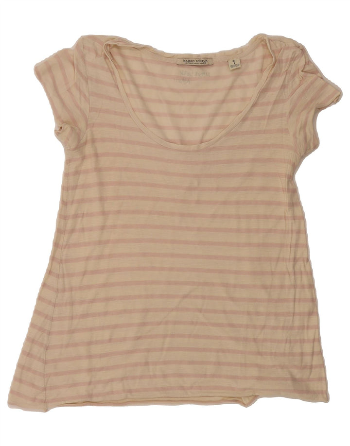 MAISON SCOTCH Womens T-Shirt Top UK 12 Medium Beige Striped Vintage Maison Scotch and Second-Hand Maison Scotch from Messina Hembry 
