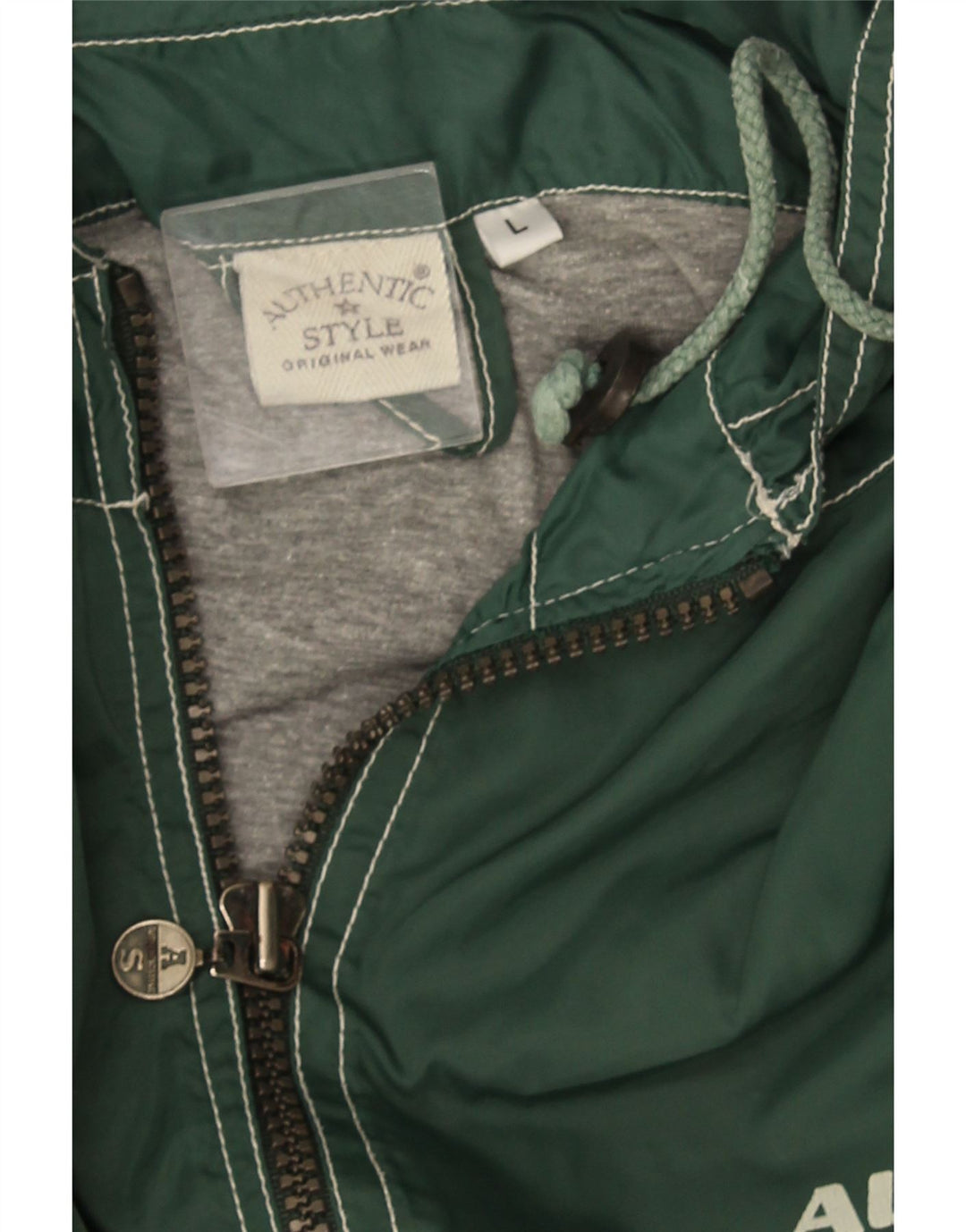 Autentisk Herre Graphic Hooded Windbreaker Jacket UK 40 Large Green Nylon
