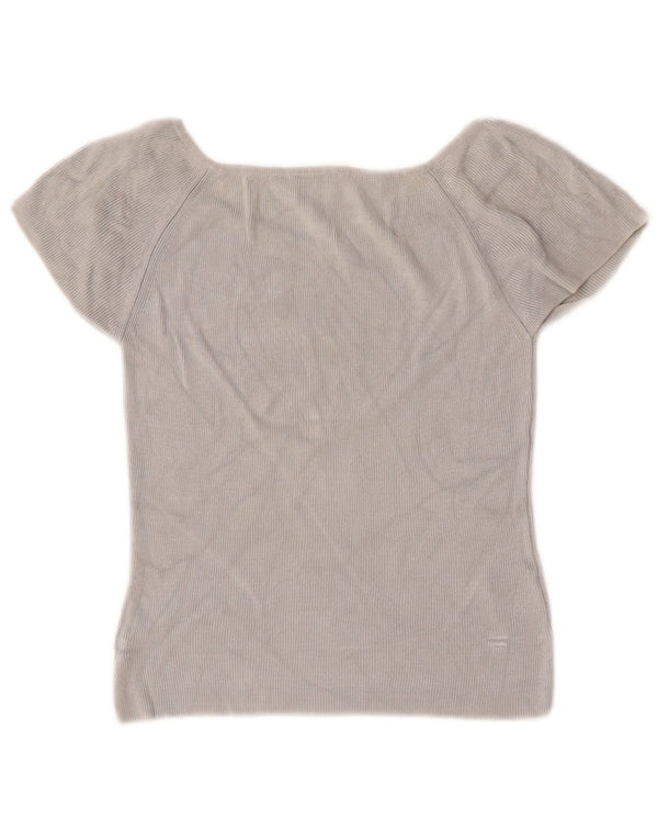 Stefanel Dame Lash Crop Bluse Top UK 12 Medium Grey Rayon