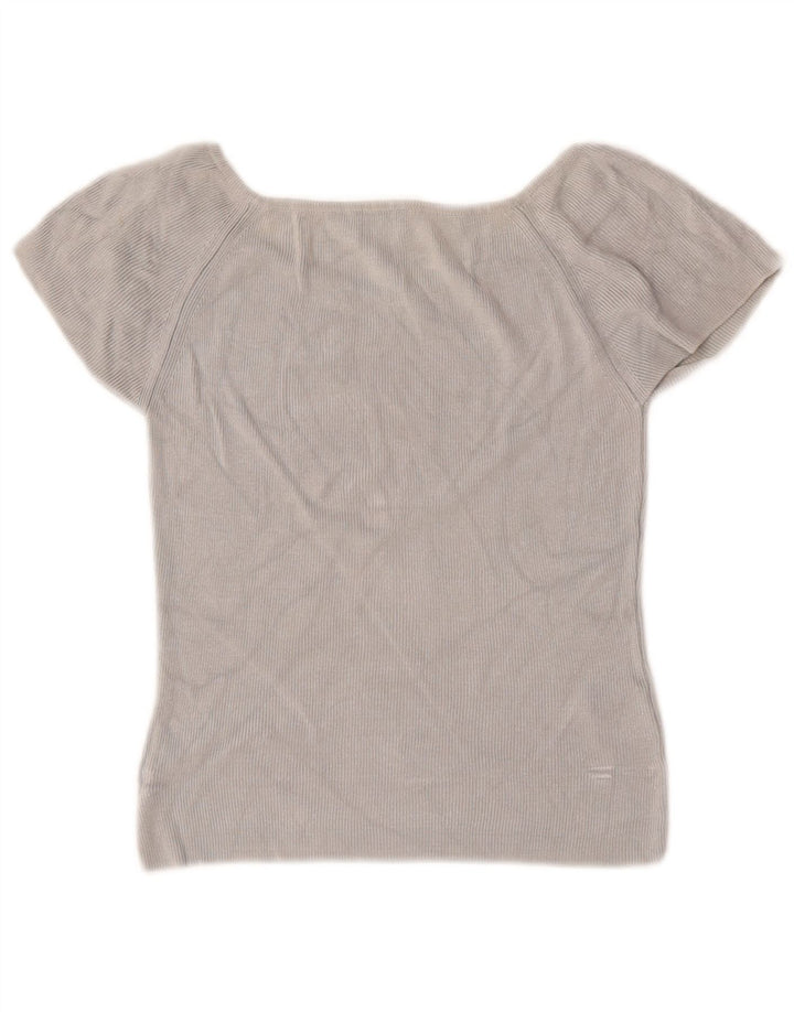 Stefanel Dame Lash Crop Bluse Top UK 12 Medium Grey Rayon