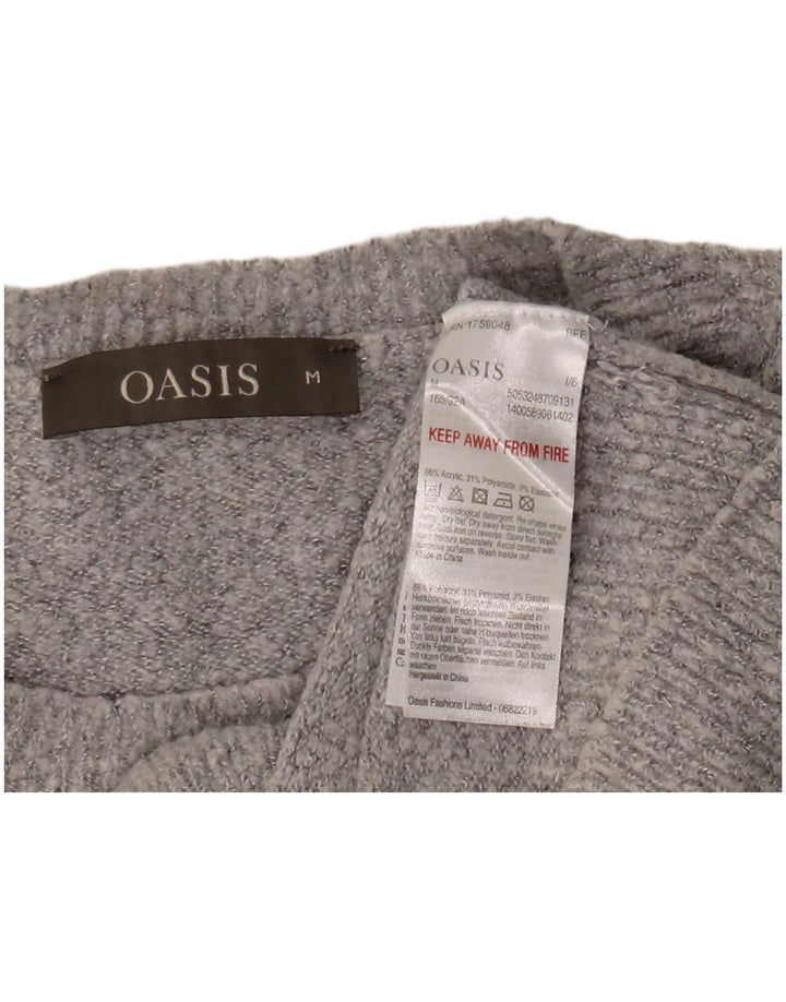 Oasis Womens Crop Crew Neck Jumper Sweater UK 12 Medium Grey Akryl