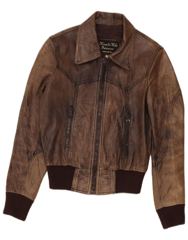 Vintage Womens Leather Jacket UK 6 XS Brown