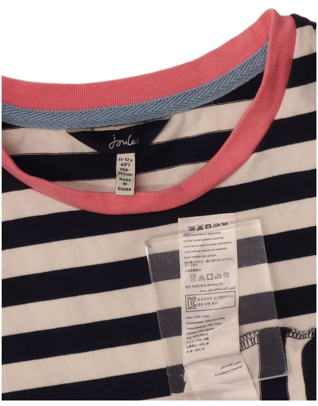 JOULES Pige T-Shirt Kjole 11-12 År Marineblå Stribet Bomuld