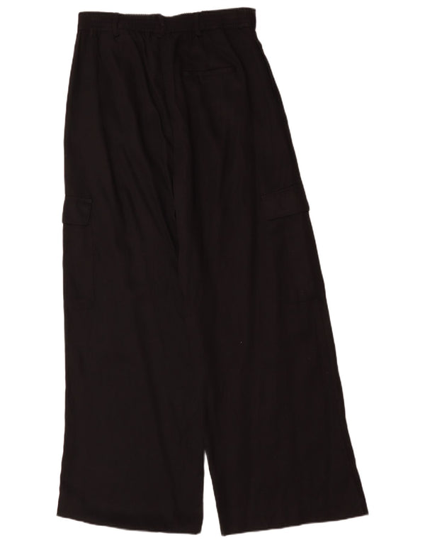 Zara Dame High Waist Wide Leg Cargo Bukser Large W32 L30 Black Lyocell