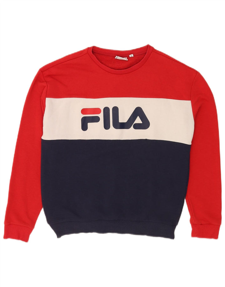Fila Womens Grafisk Oversized Sweatshirt Jumper UK 10 Lille rød farveblok