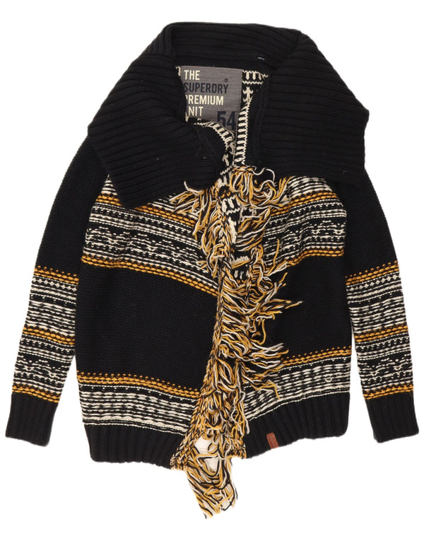 Superdry Womens Open Cardigan Sweater UK 14 Mellem sort stribet akryl