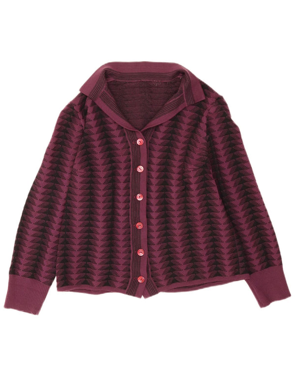 Vintage dame cardigan sweater UK 14 Medium Lilla Geometrisk