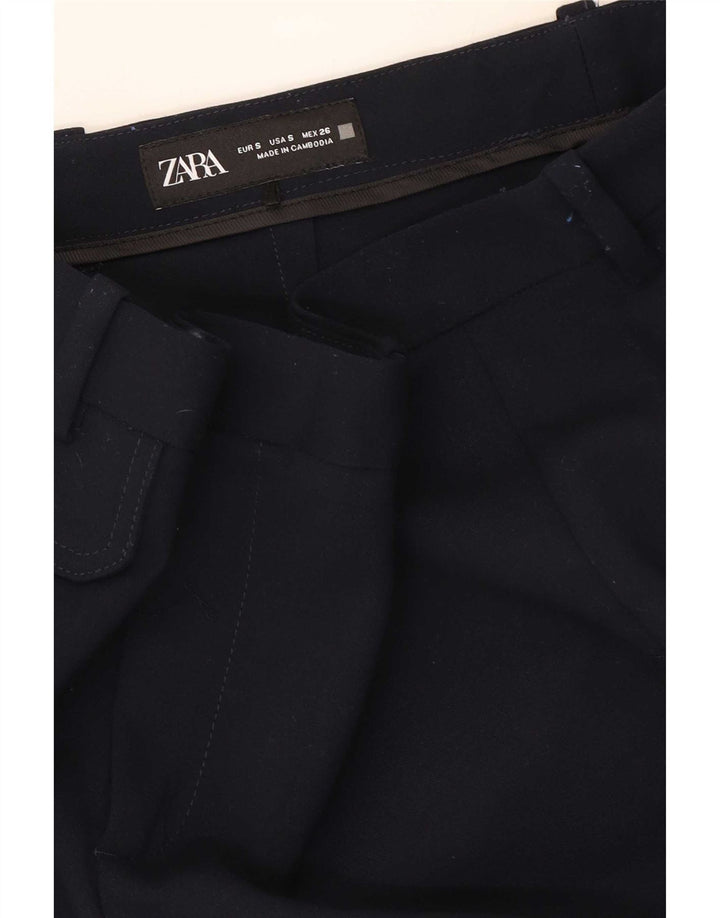 Zara Dame Flare Casual Bukser Small W26 L32 Navy Blue Polyester