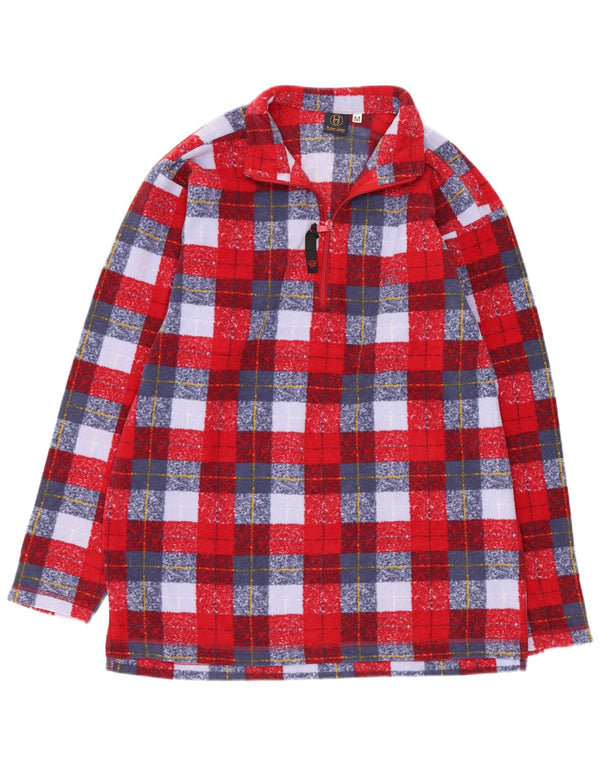 Vintage herre lynlås hals fleece jumper medium rød plaid polyester