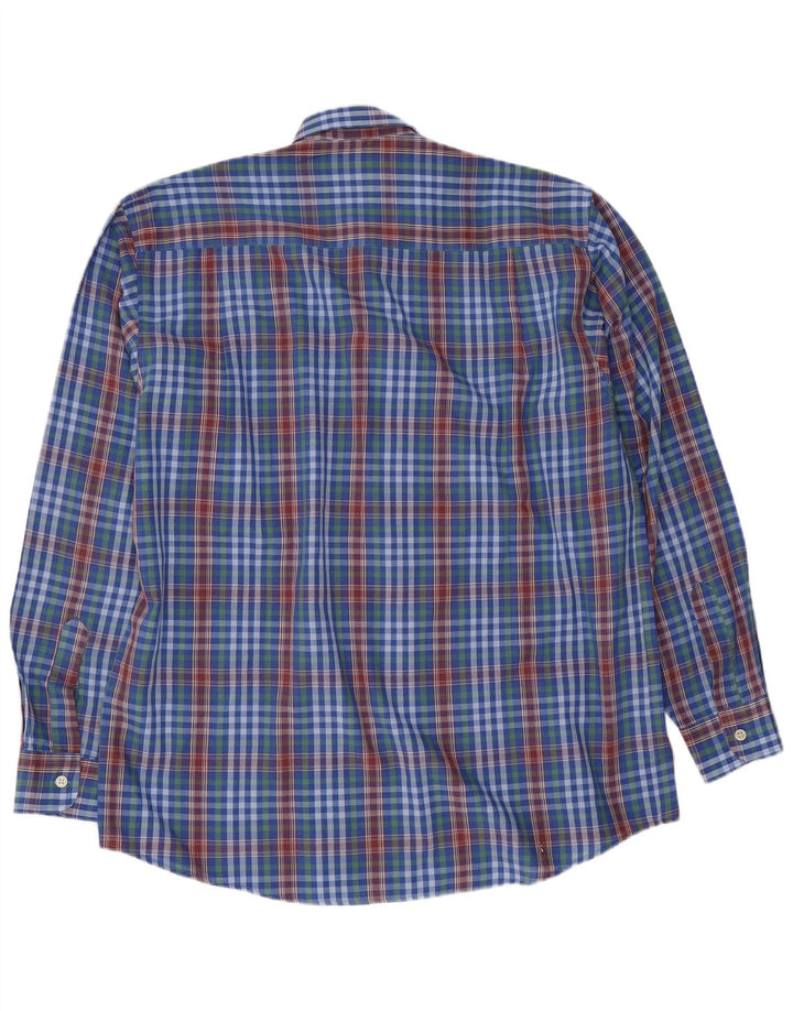 Vintage herreskjorte mellemblå ternet polyester