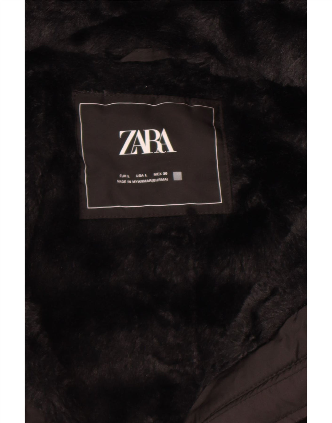 Zara Dame Hætte Polstret Jakke UK 14 Large Sort