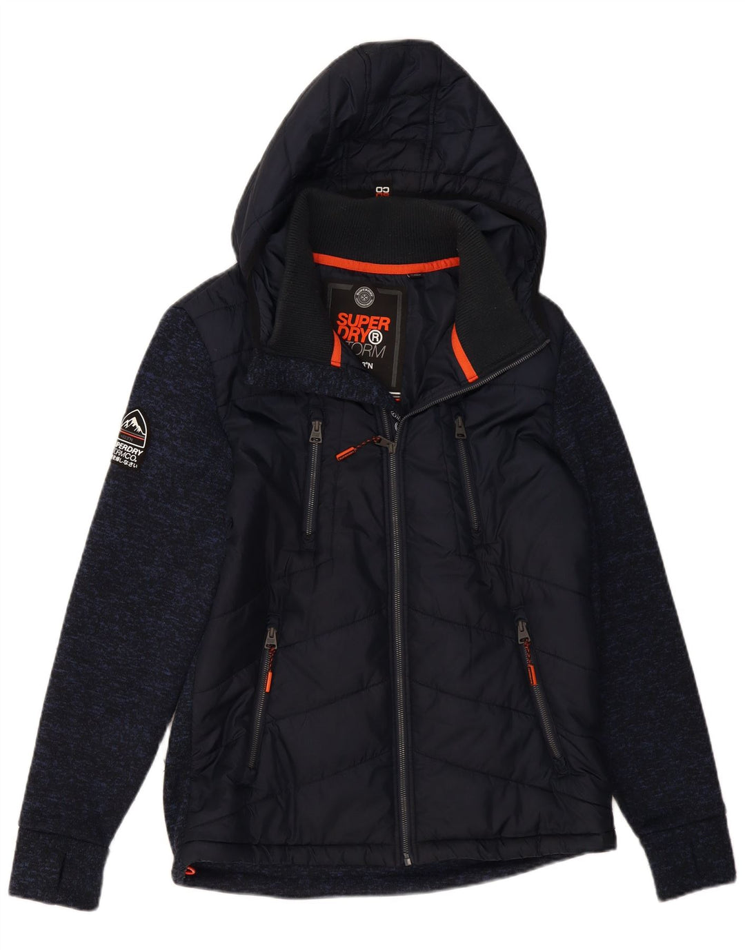 Superdry Polstret hættejakke til mænd UK 40 Large Navy Blue Flecked Polyester