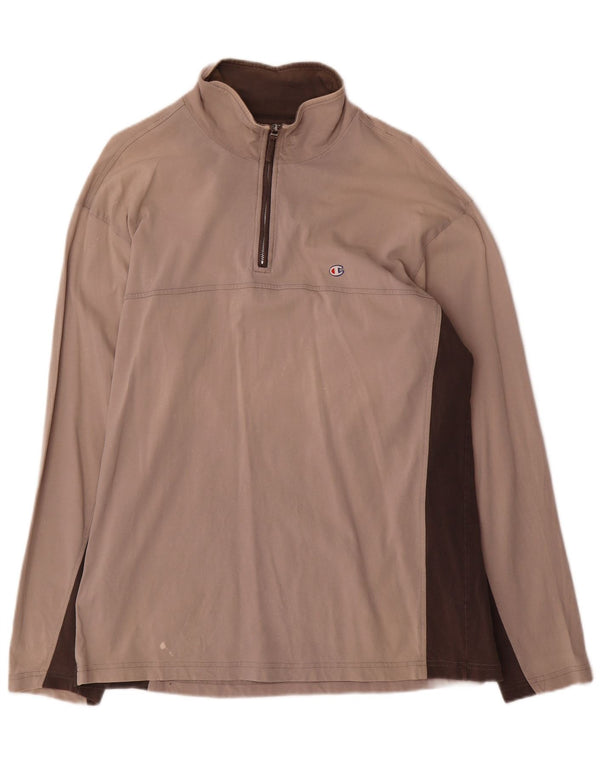 Champion Herre lynlås-hals Top Langærmet XL Beige Colourblock Bomuld