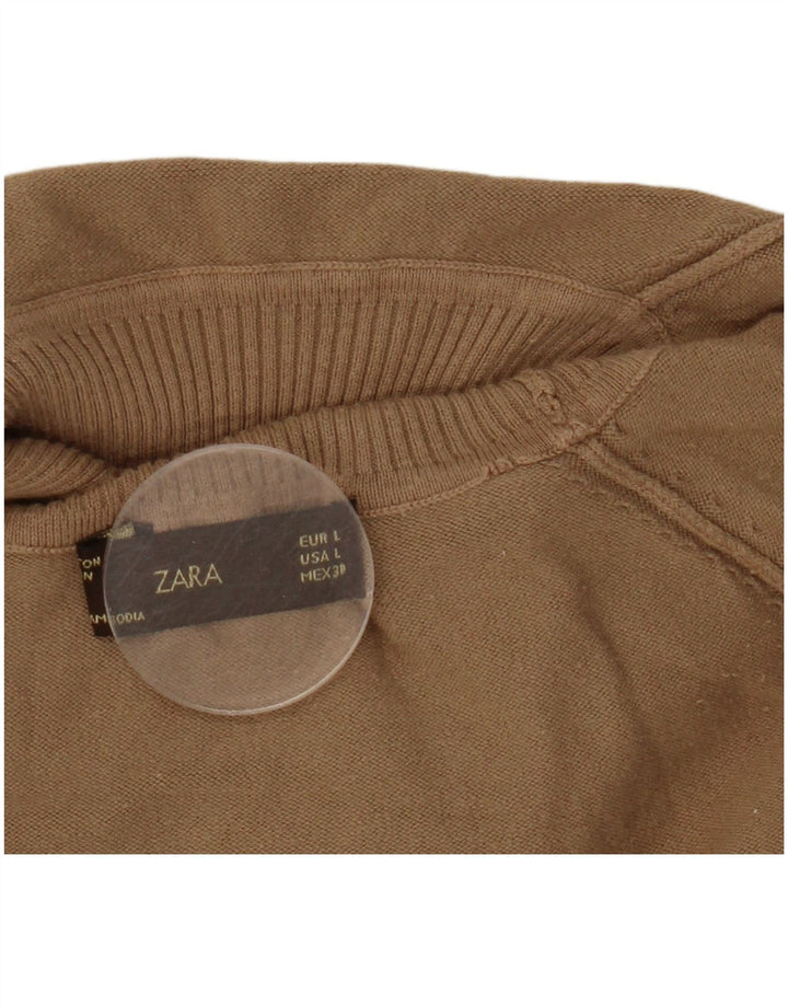 Zara Dame Rullehals Sweater UK 14 Stor Brun Bomuld