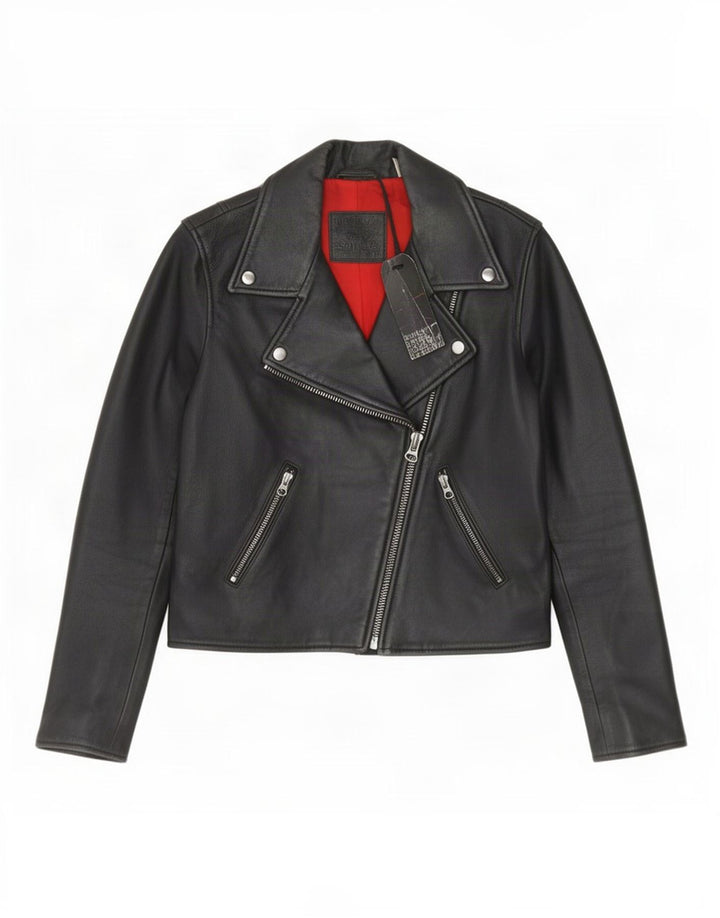 Levi's Womens Crop Læder Biker Jacket UK 6 XS Sort