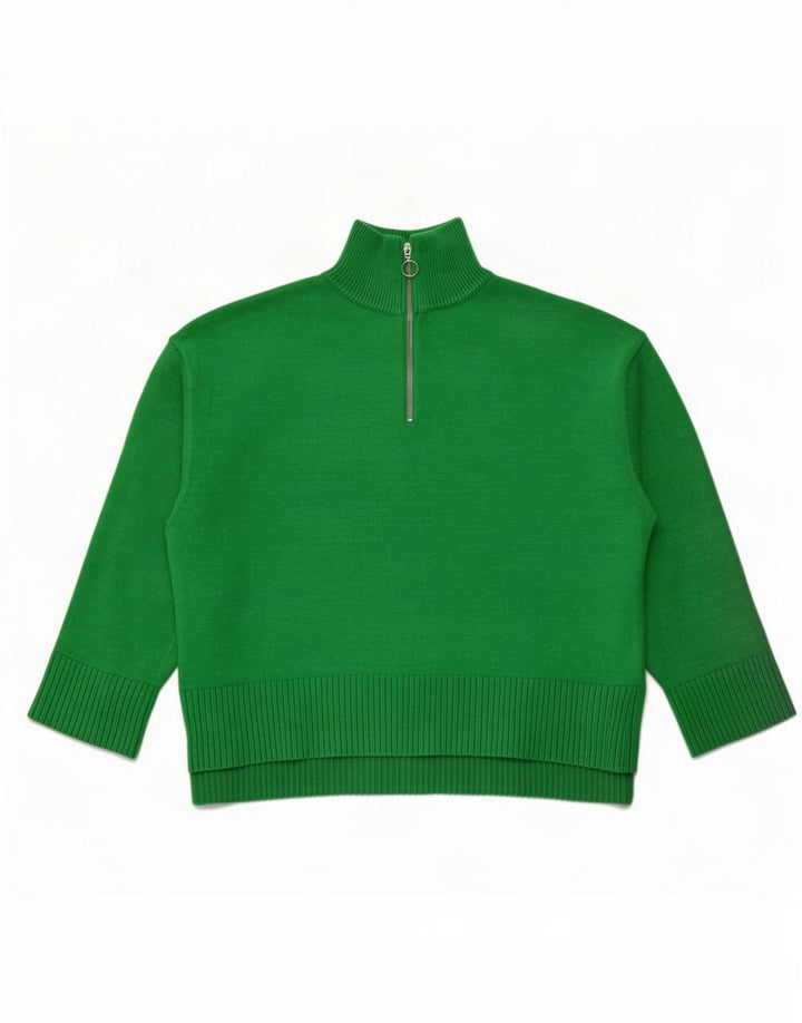 Zara Dame Zip Neck Jumper Sweater UK 16 Large Green