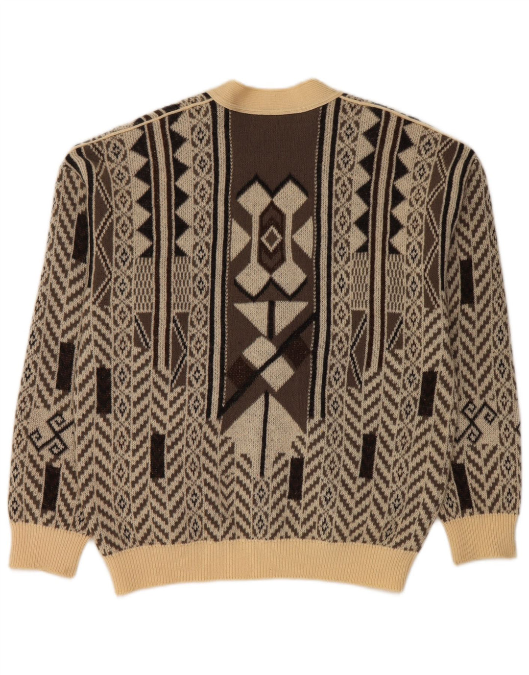 FALCARO Herre Cardigan Sweater IT 52 Stor Beige Geometrisk Uld