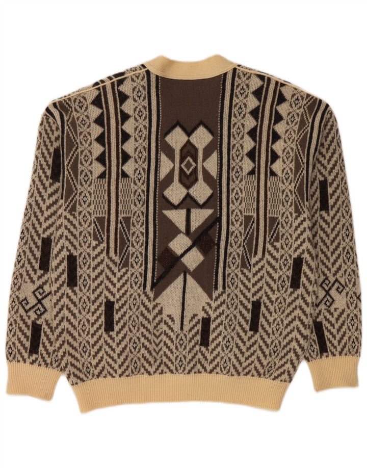 FALCARO Herre Cardigan Sweater IT 52 Stor Beige Geometrisk Uld