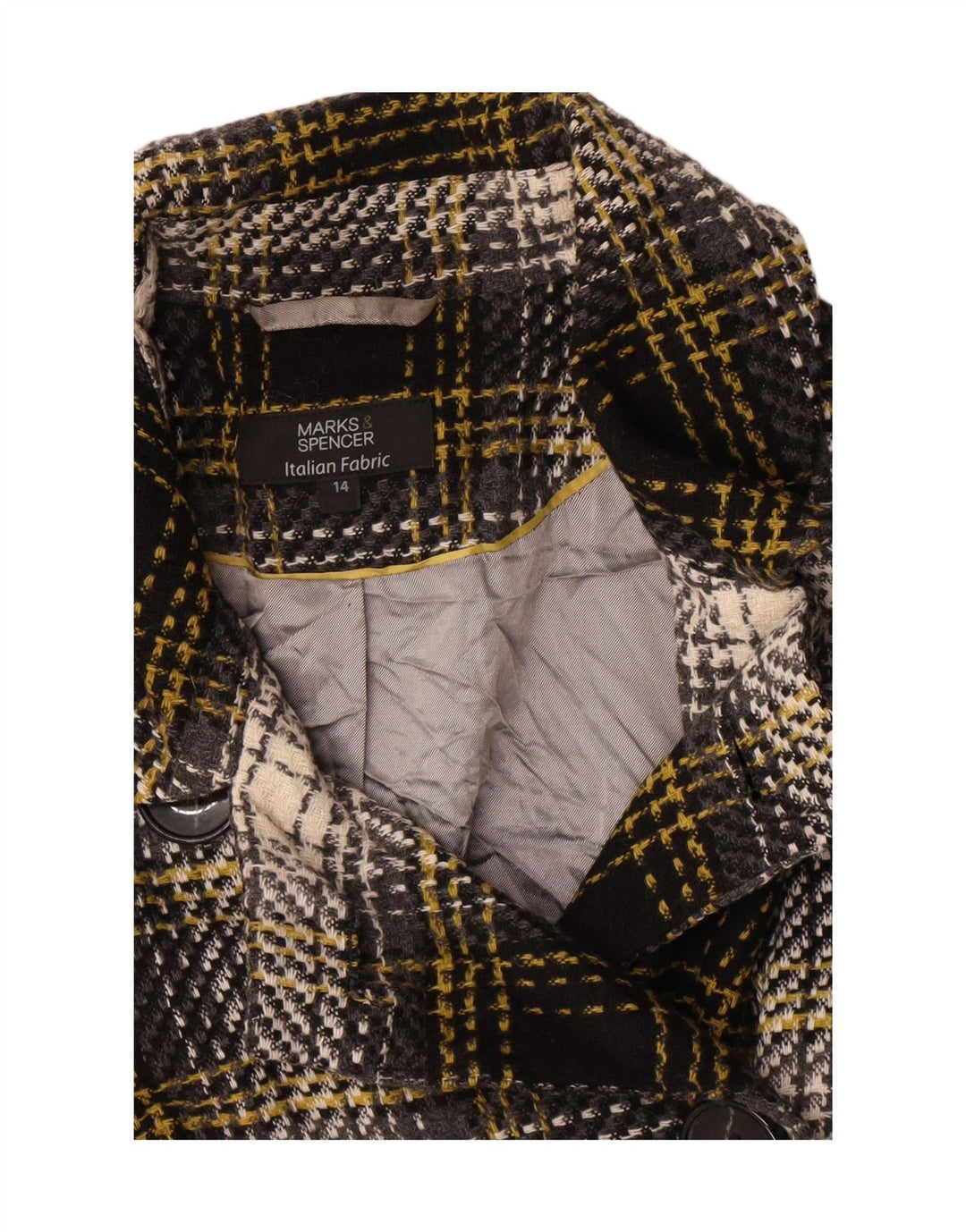Marks & Spencer Womens Short Pea Coat UK 14 Large Black Check Acryl