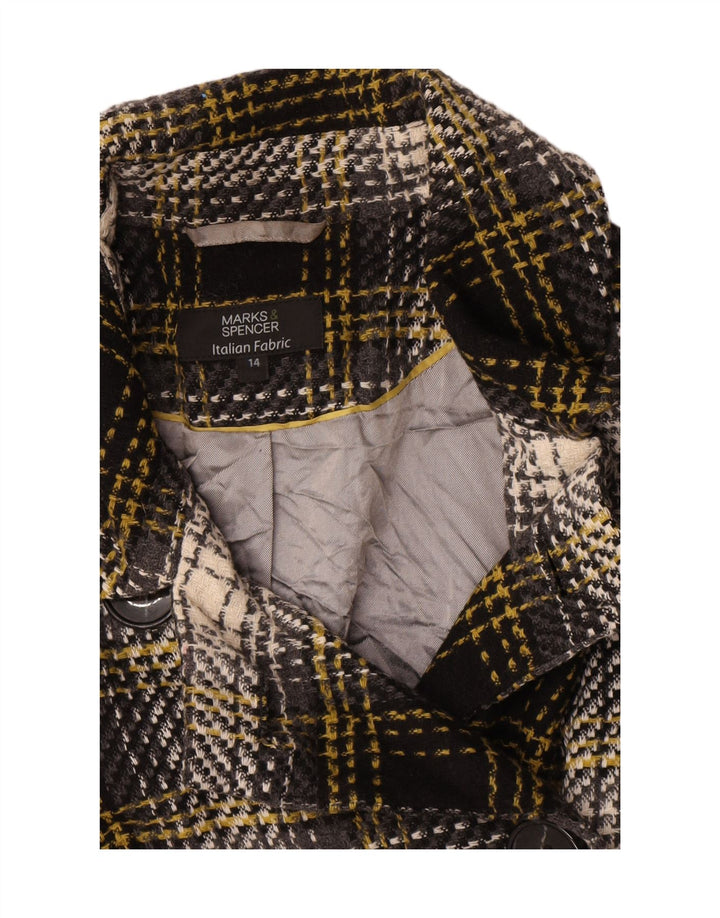 Marks & Spencer Womens Short Pea Coat UK 14 Large Black Check Acryl