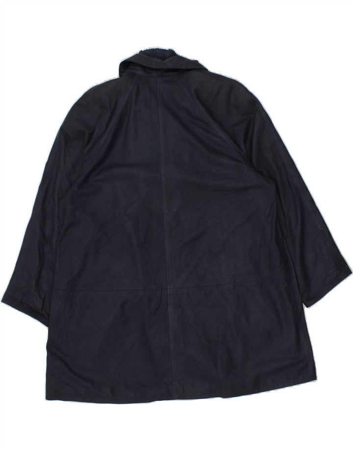 VINTAGE Womens Leather Coat UK 16 Large Navy Blue Vintage Vintage and Second-Hand Vintage from Messina Hembry 