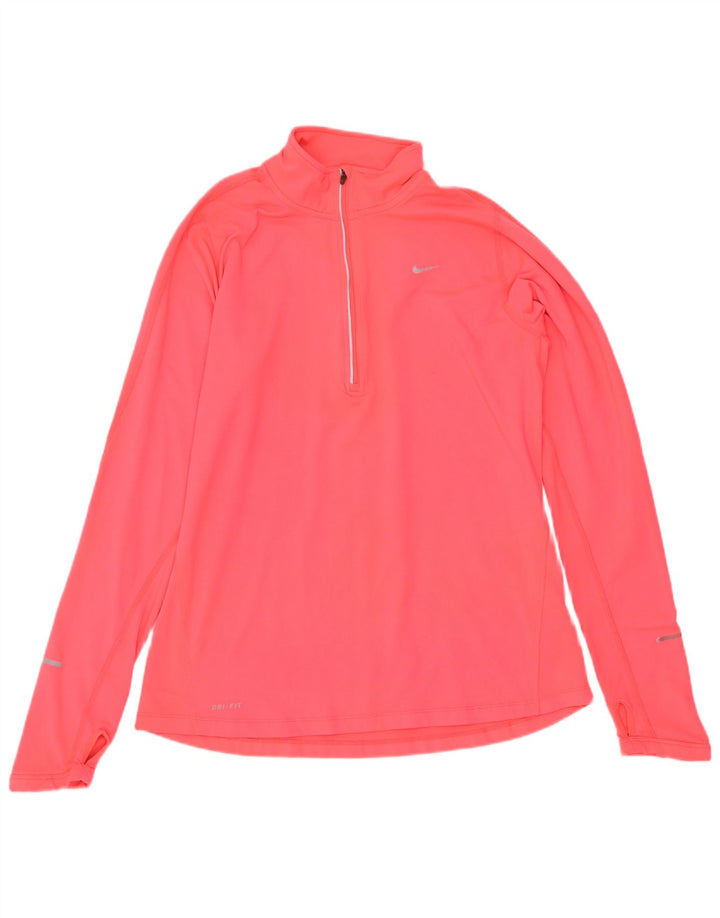 Nike Dame Dri Fit Pullover med lynlås-hals Træningsdragt Top UK 12 Medium Pink