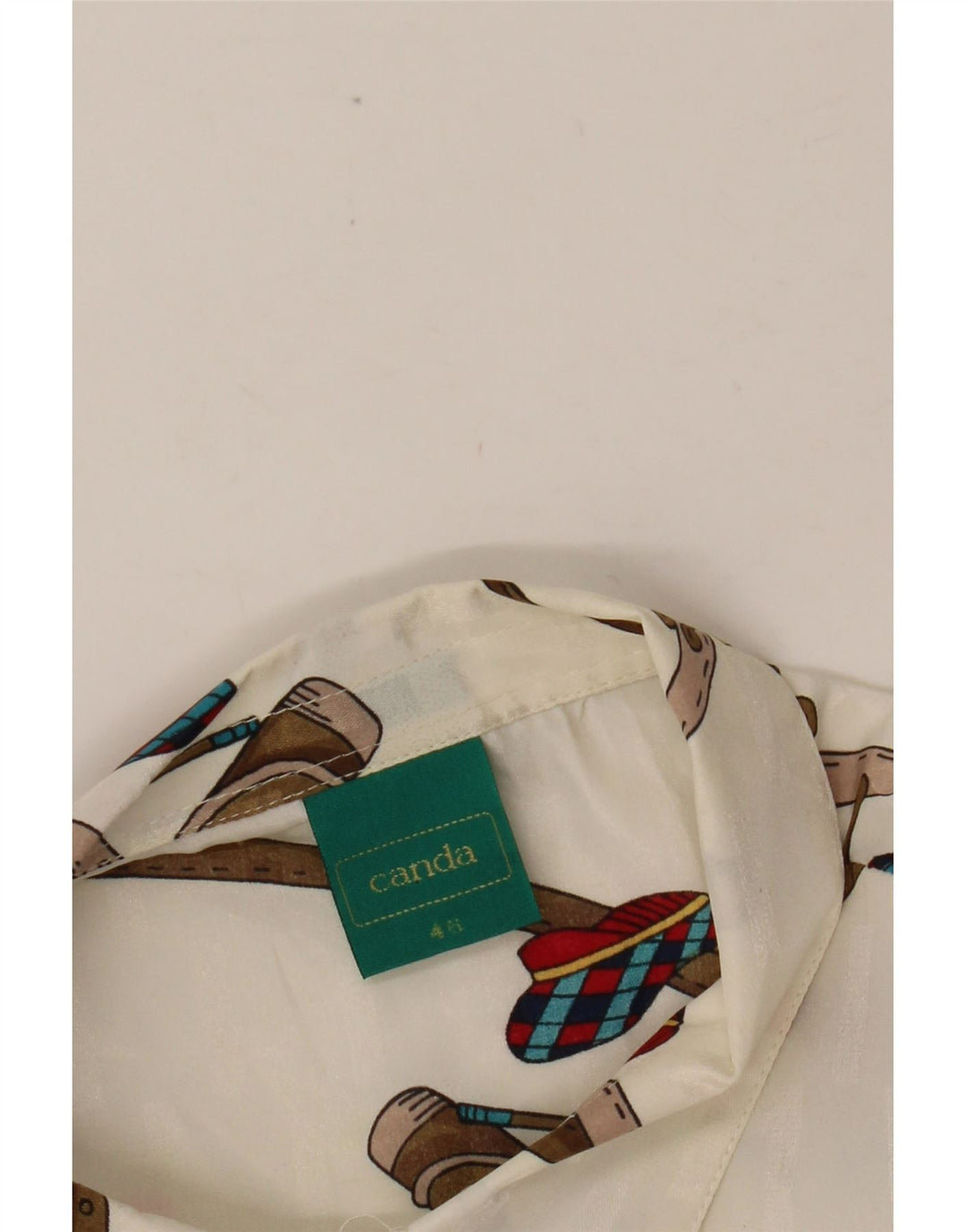 CANDA Dame abstrakt mønster skjorte bluse IT 46 Stor hvid polyester