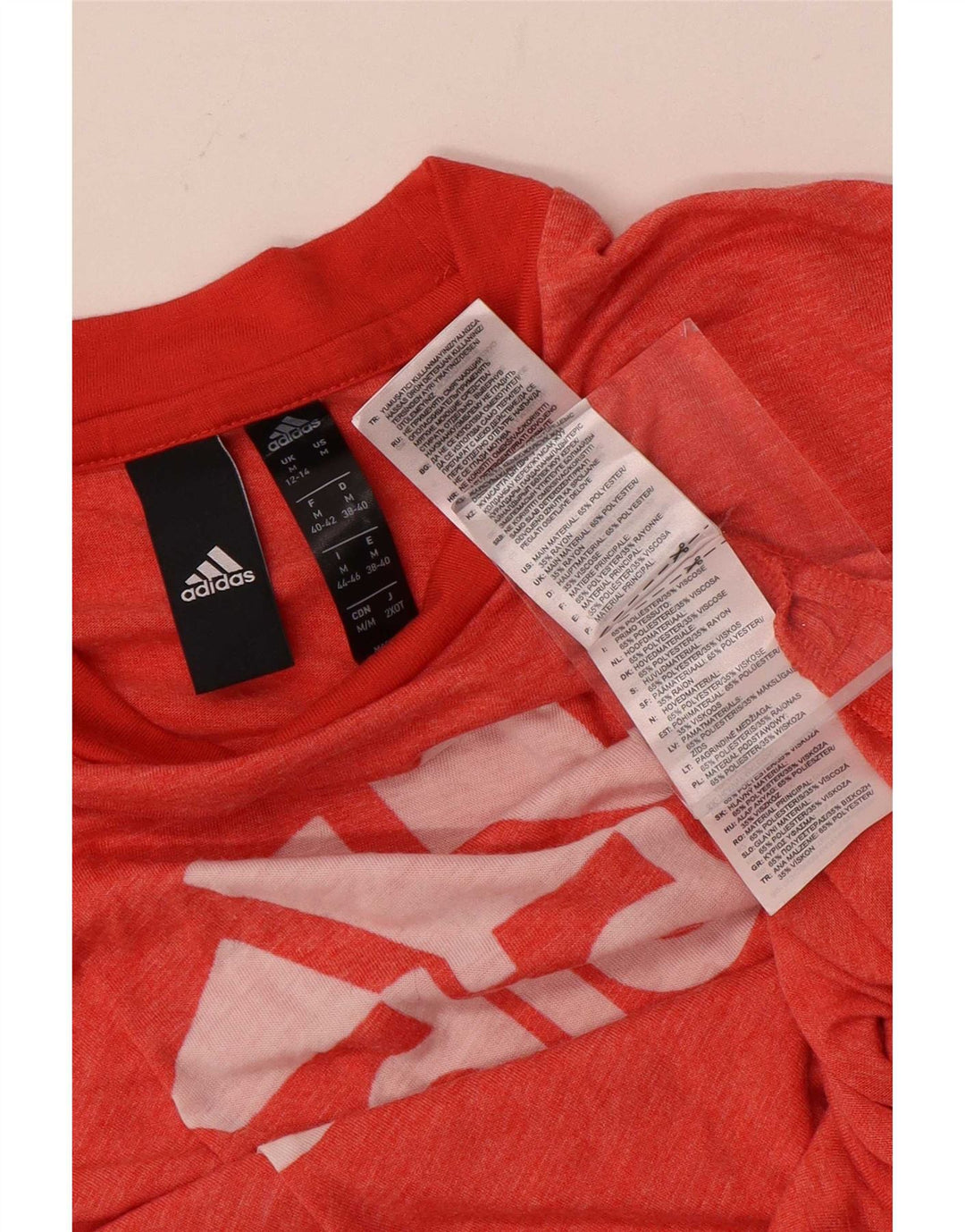 Adidas Dame Grafisk T-Shirt Top UK 12/14 Medium Rød Polyester