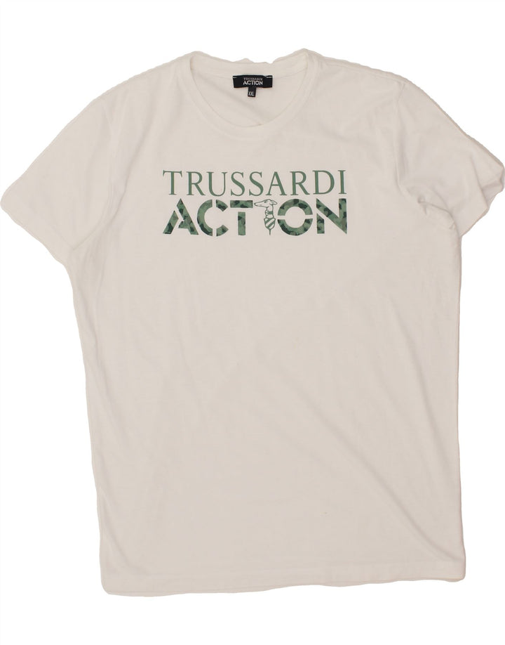 TRUSSARDI Mens Action Slim Graphic T-Shirt Top 2XL White Polyester Vintage Trussardi and Second-Hand Trussardi from Messina Hembry 