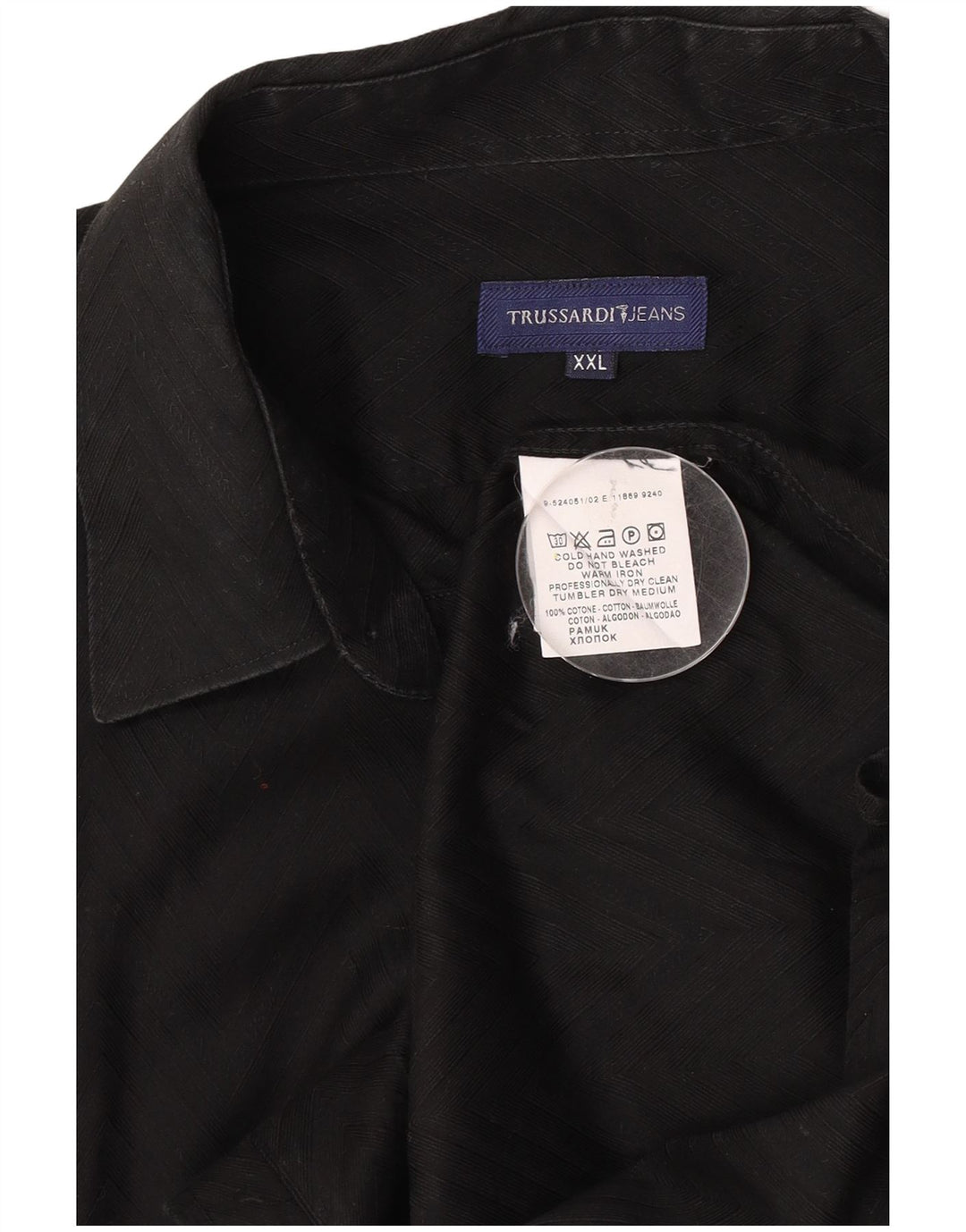 Trussardi Jeans Herreskjorte 2XL Sort Chevron Bomuld