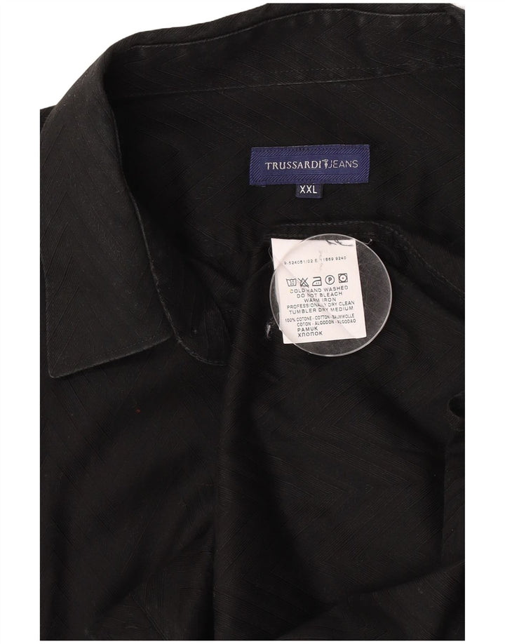 Trussardi Jeans Herreskjorte 2XL Sort Chevron Bomuld