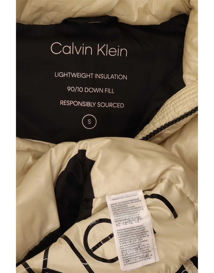 Calvin Klein Dame grafisk polstret jakke UK 10 Small Off White Colourblock