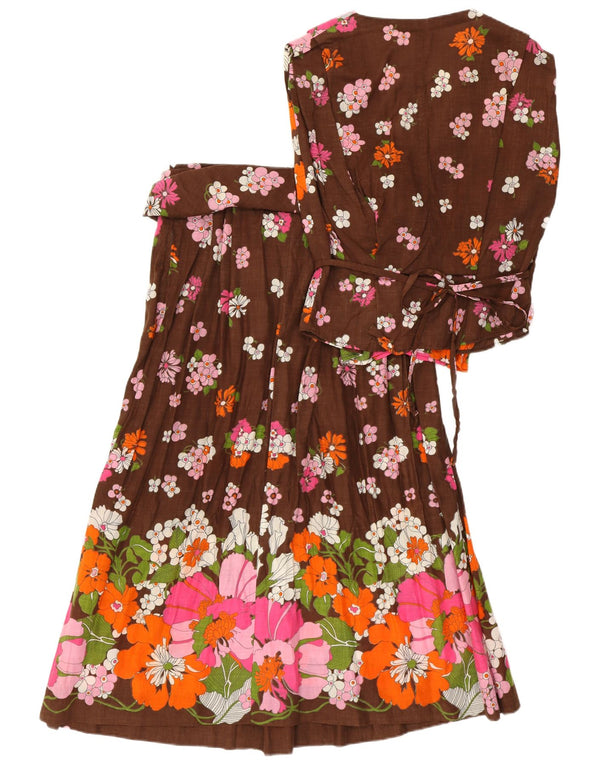 Vintage Womens Wrap 2 Piece Skirt Set UK 12 Medium W28 Brown Floral
