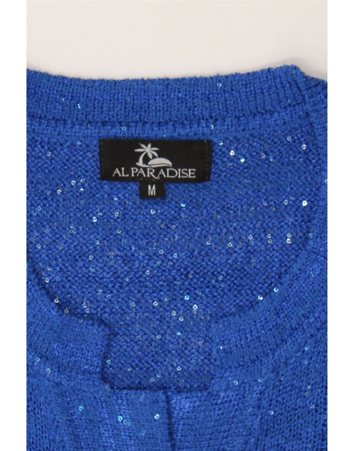 VINTAGE Womens 3/4 Sleeve Cardigan Sweater UK 14 Medium Blue Vintage Vintage and Second-Hand Vintage from Messina Hembry 