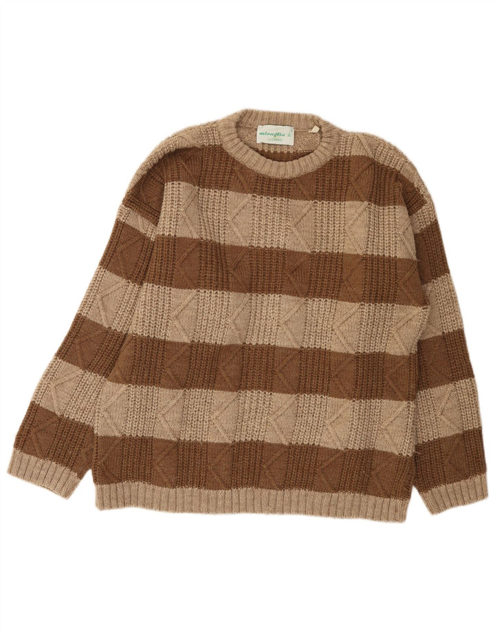 Vintage herre rund hals sweater stor brun stribet
