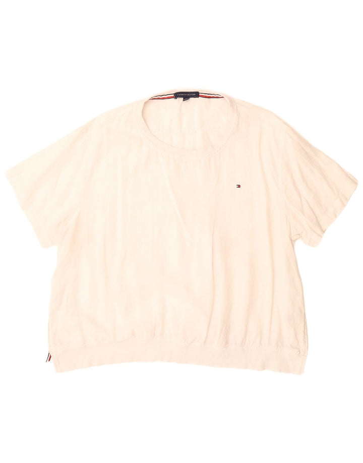 Tommy Hilfiger Dame Bluse Top UK 20 2XL Hvid Linned