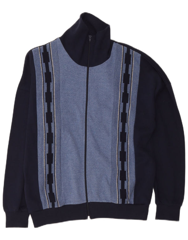 Vintage herre cardigan sweater EU 50 Medium Navy Blue Colourblock Bomuld