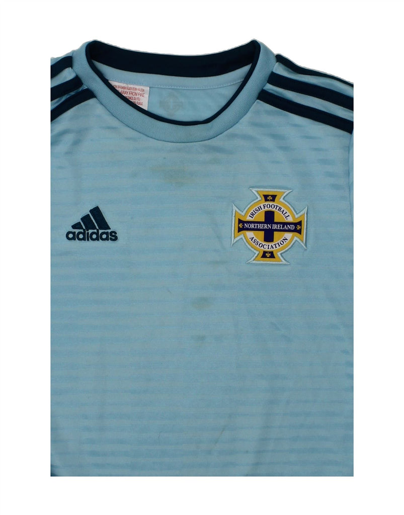 ADIDAS Boys Irish Football T-Shirt Top 9-10 Years Small  Blue Striped Vintage Adidas and Second-Hand Adidas from Messina Hembry 