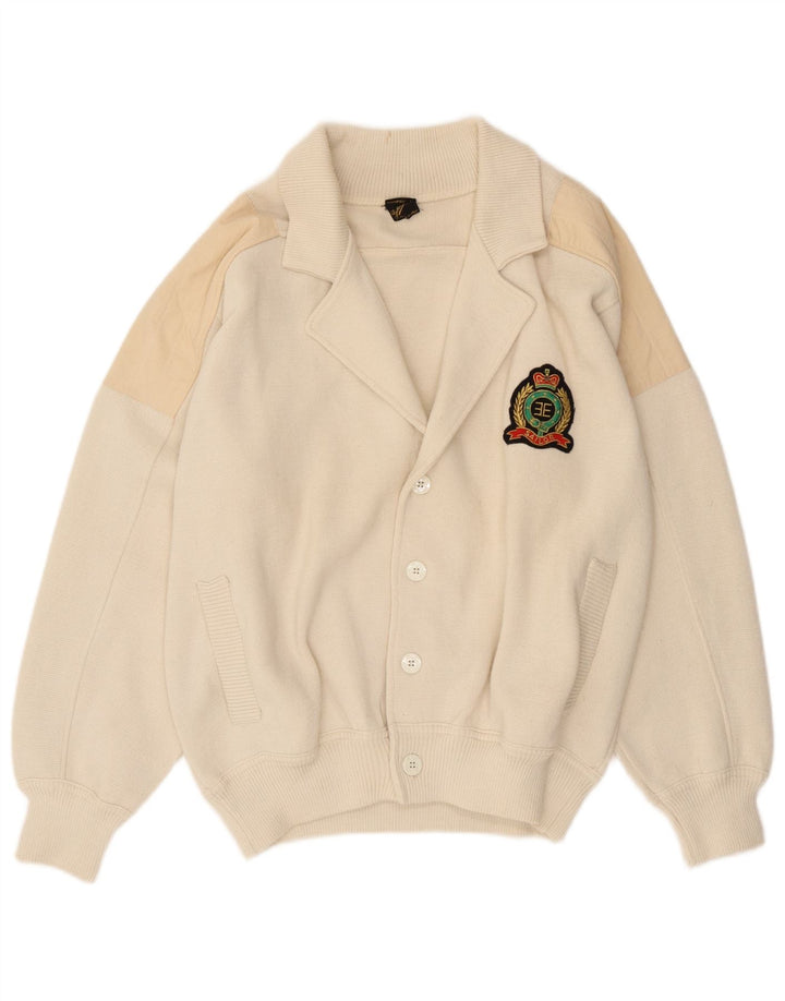 VINTAGE Herre cardigan sweater Medium White Colourblock Uld