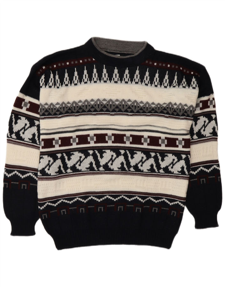 VINTAGE Herre sweater med rund hals, stor flerfarvet Fair Isle