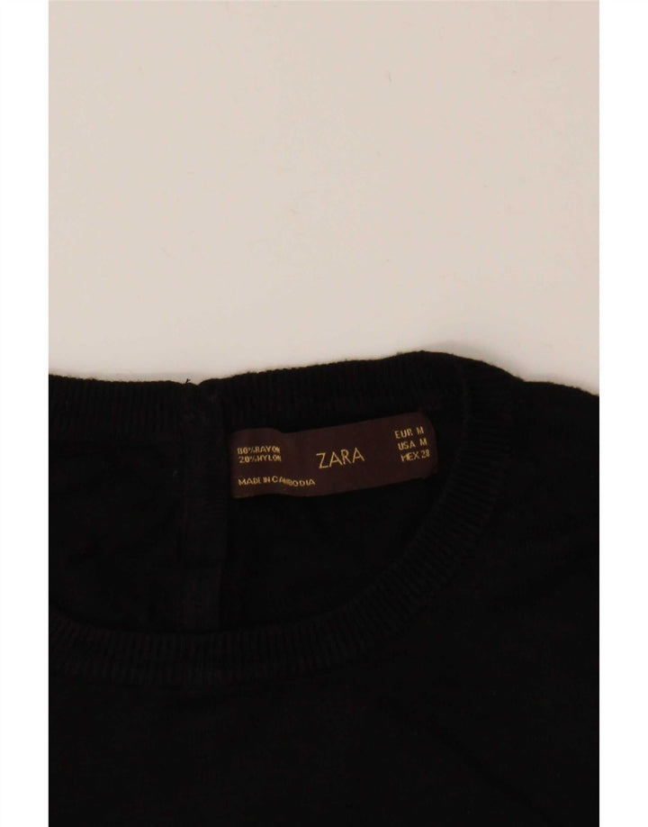 Zara Dame Vest Tank Top UK 14 Medium Black Rayon