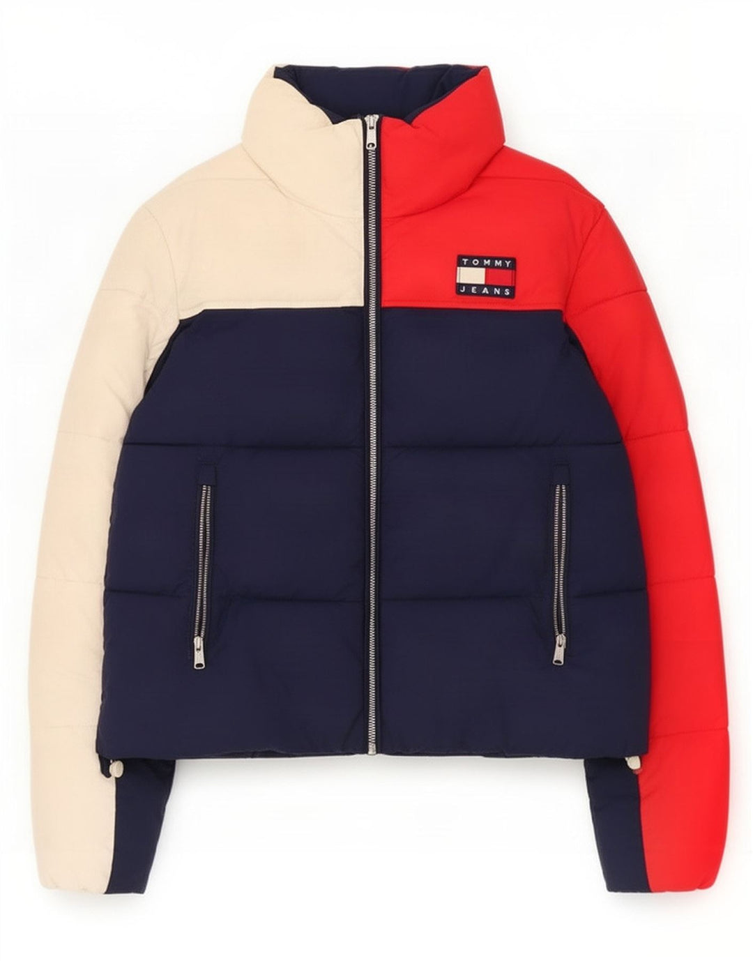 Tommy Hilfiger Dame Polstret Jakke UK 14 Medium Navy Blue Colourblock