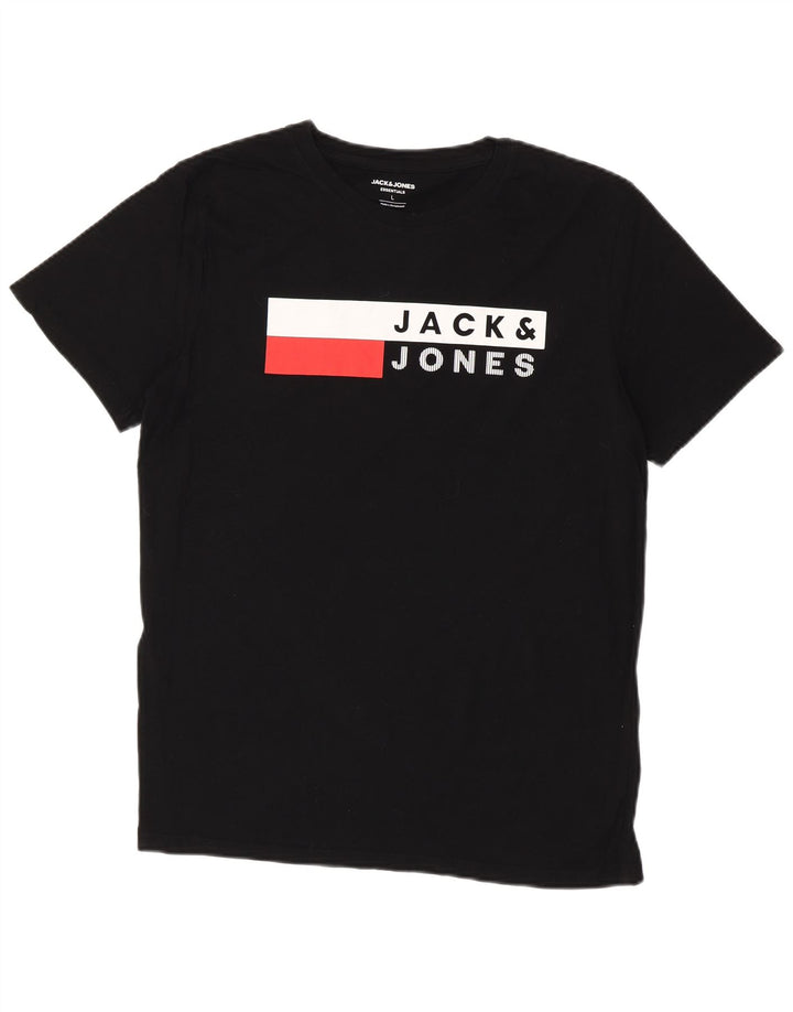 JACK & JONES Mens Graphic T-Shirt Top Large Black Cotton